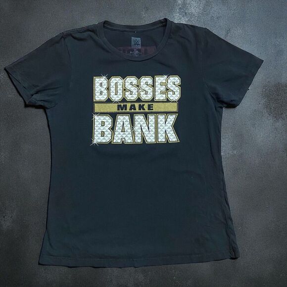WWE Wrestling Sasha Banks Bosses Make Bank Black Gold Tee Women's Size XL - Picture 1 of 8